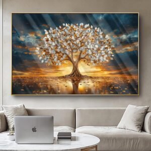 Quadro Árvore da Vida Dourada – Arte Moderna Elegante em Alumínio