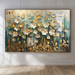 Quadro Flores Douradas Modernas – Arte Elegante em Alumínio
