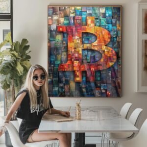 Quadro Bitcoin Colorido – Arte Moderna Abstrata em Alumínio