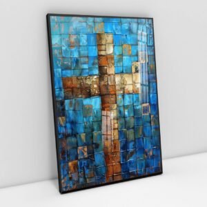 Quadro Cruz Moderna – Arte Religiosa Abstrata em Tons Azuis