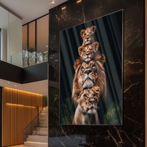 Quadro Família de Leões – Arte Moderna Selvagem em Alumínio