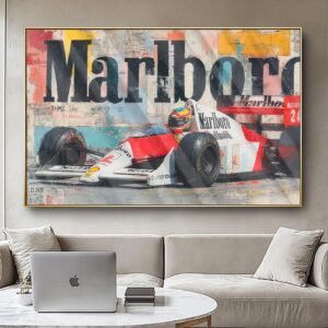 Quadro Fórmula 1 Marlboro Vintage – Arte Racing Moderna em Alumínio