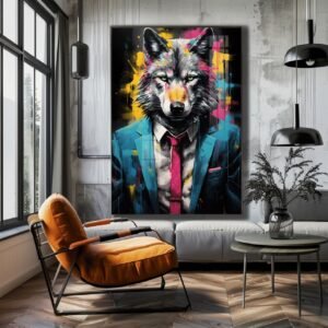 Quadro Lobo Moderno Elegante – Arte Urbana em Alumínio