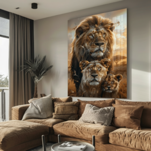 Quadro Leão Família – Arte Selvagem Moderna em Alumínio