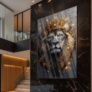 Quadro Leão Rei Dourado – Arte Luxo e Poder